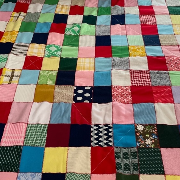 Colorful Patchwork 4" Square Quilt is handmade, approximately 72"x 60" - Picture 1 of 15